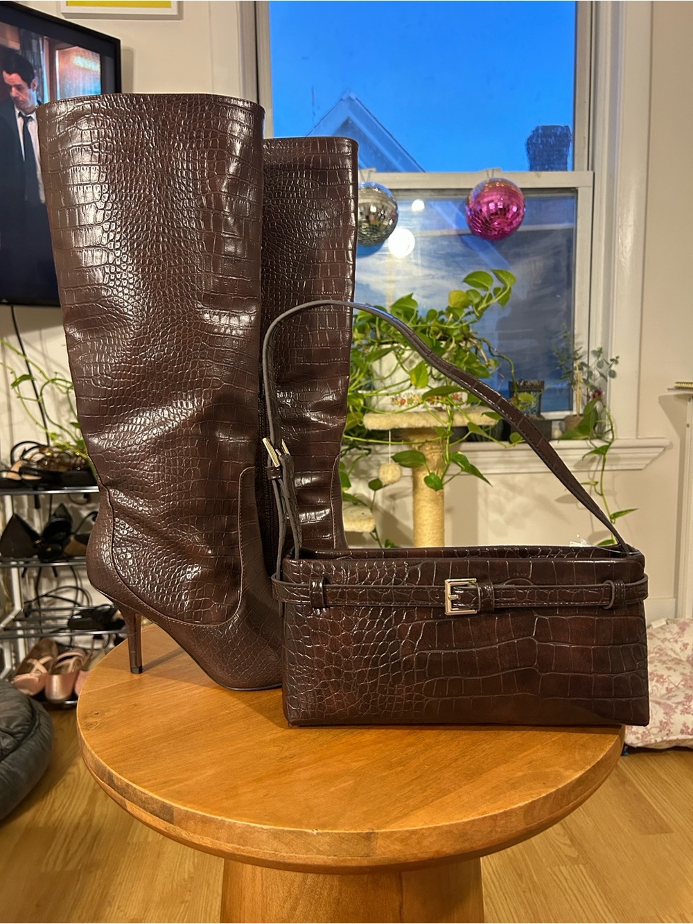 Croc Embossed Matching Boots and Bag Bundle